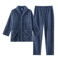 Mens Warm Jacquard Button Down Pajama Set