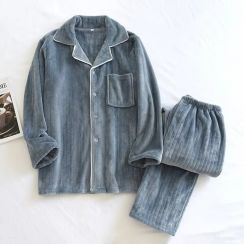 2 Sets Mens Flannel Thickened Pajama Set