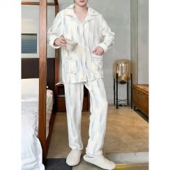 2 Sets Mens Thermal Flannel Pajama Set with Pockets