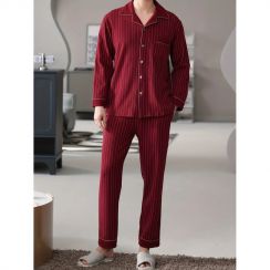 2 Sets Mens Striped Casual Lapel Pajama Set