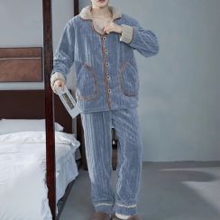 2 Sets Mens Lapel Flannel Pajama Set