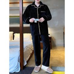2 Sets Mens Striped Loose Flannel Pajama Set